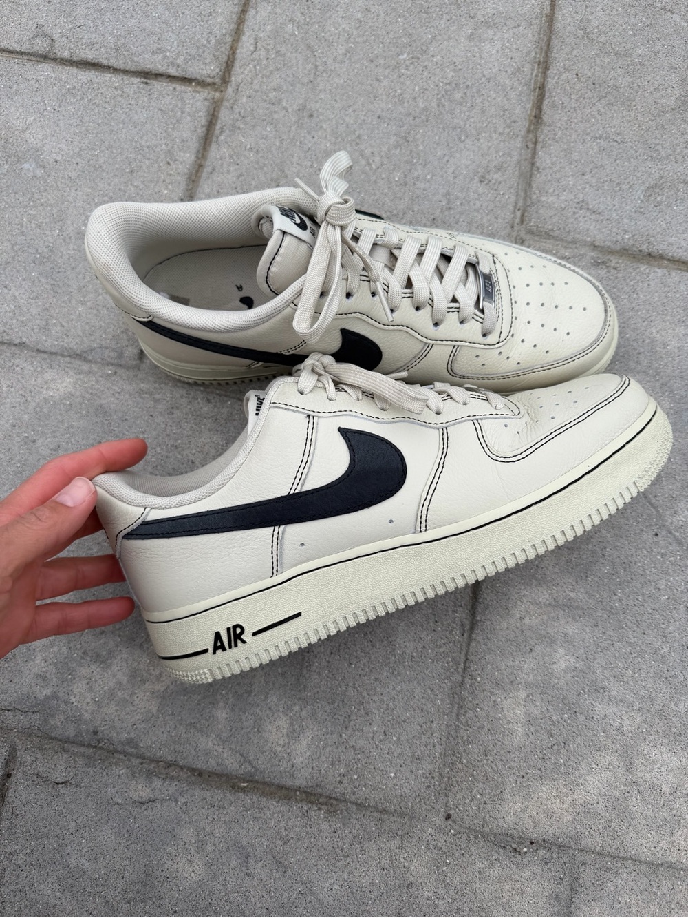Nike Air Force 1 Low-Top Sneakers - Light Khaki with Black Swoosh